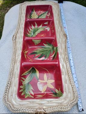 RARE Certified International Vintage Hand Painted 4 Divisions Tray 18"